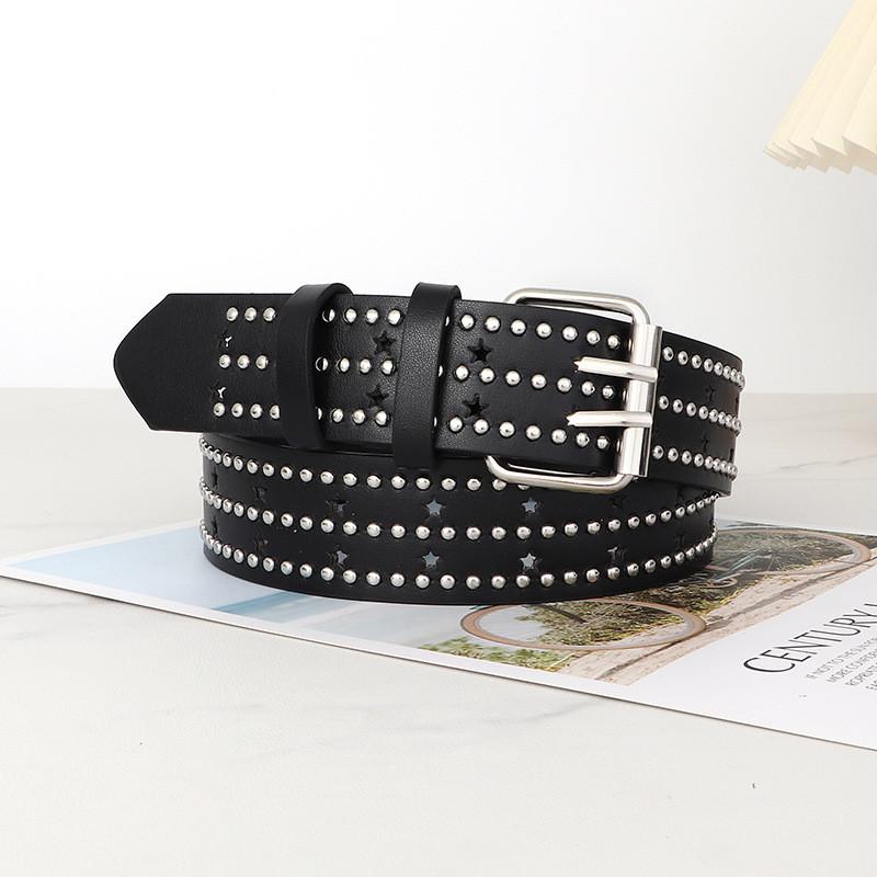 Punk Womens Rock Leather Belt With Rivet Eyelet Design For Styles Streetwear