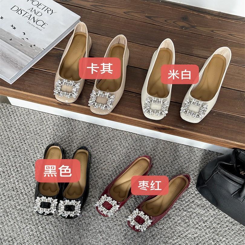 Temperament Rhinestone Square Buckle Single Shoes Fairy Shoes 2025 Korean Version Inner Height Increase One Pedal Commuter Shoes