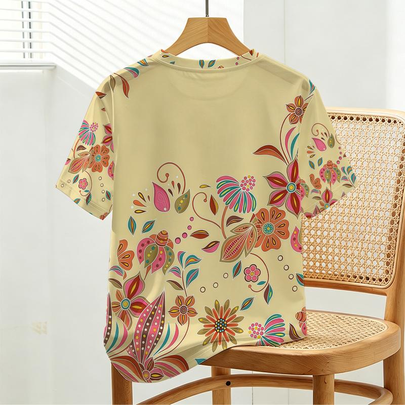 Women's Short Sleeve T-Shirt, American Basic Floral Collection, Soft Fabric, Versatile – Ideal For Daily Casual Wear & Outings