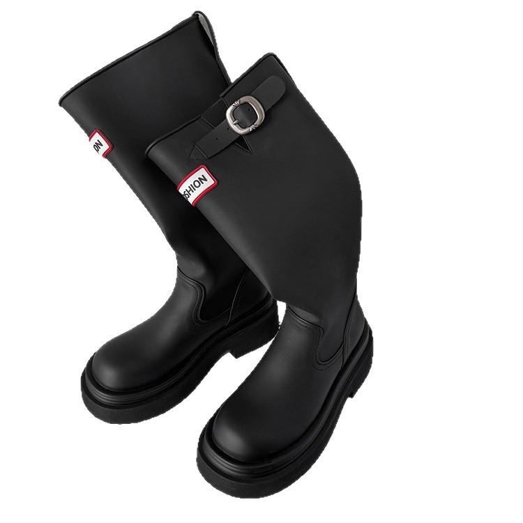 Yueyu универсальные уличные красные резиновые сапоги женские 2025 новые с круглым носком на толстой подошве высокие сапоги-рыцари до колена