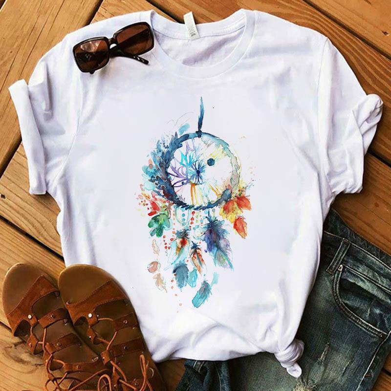 Women&Amp;#39;S T-Shirt Dream Catcher Graphic Print Top Female Tee Shirts Crew Neck Summer Casual Wear Kawaii Harajuku Oversized Tshirt