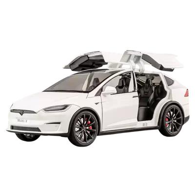 Tesla Model X 1:Металлическая модель машинки с инерционным механизмом, масштаб 1:24 - Белая (Премиальная модель внедорожника из сплава)