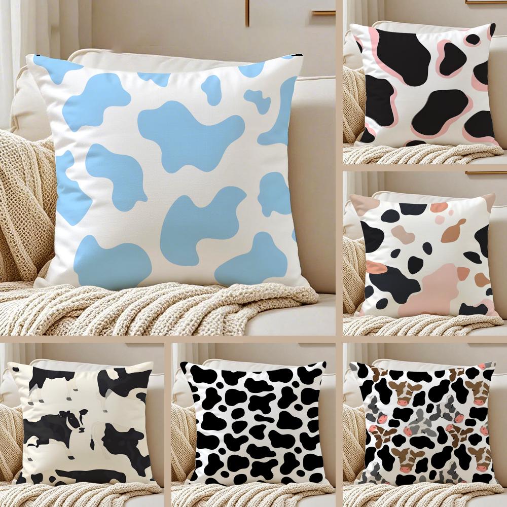 CCow Print Cushion Cover Pillowcase Antidustmite Invisible Zipper Short Plush Sofa Cushion