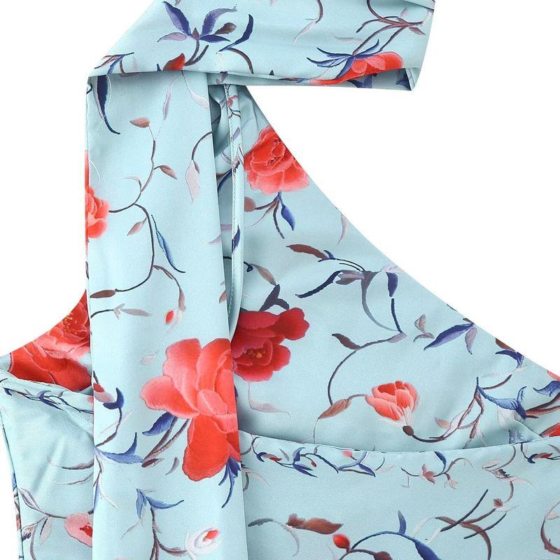 Kaslead New Women Clothes Western Style Fashion Simple Decorated Tassel Print Sloping Shoulder Hanging Neck Long Dress