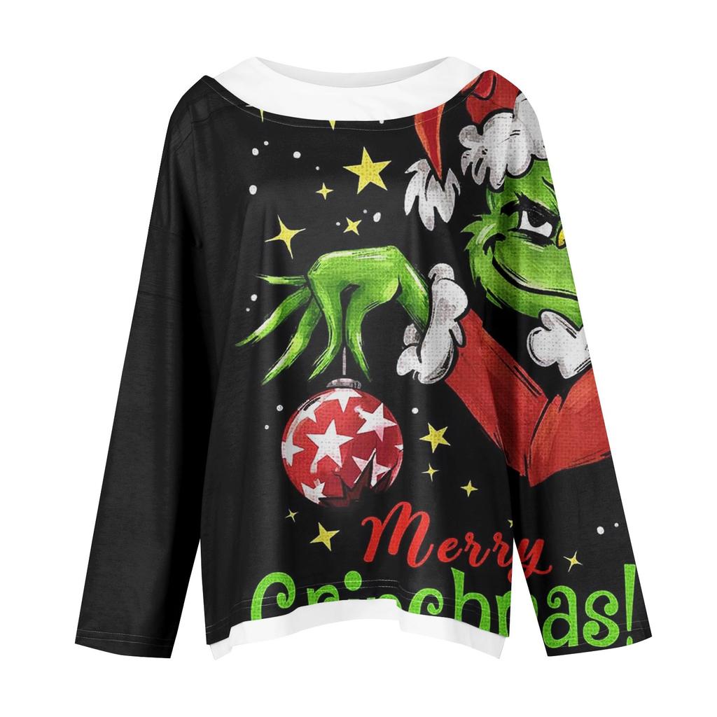 Женская повседневная модная толстовка с длинным рукавом и круглым вырезом с рождественским принтом, многослойный пуловер, топ