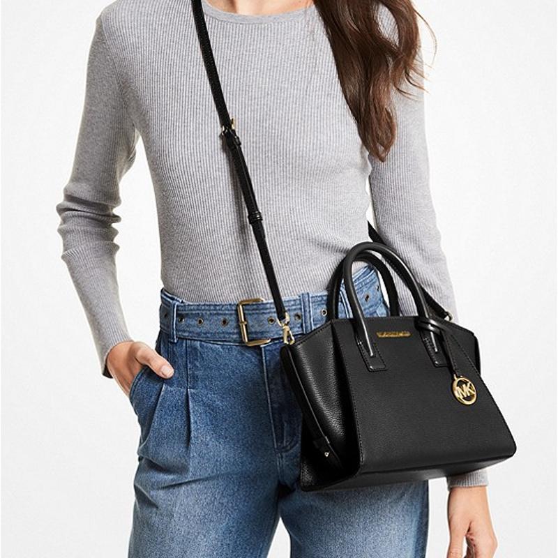 Michael Kors Avril Letter Logo Solid Color Commuter Style Leather Ear Bag Tote Shoulder Crossbody Bag Small Women bags Black 35F1G4VM2L-001