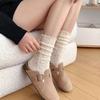 Женские носки Черно-белые Осенние В тренде Ретро Кремовые Вьющиеся Темный узор Средней длины Носки с махрой Нескользящие Литературные носки
