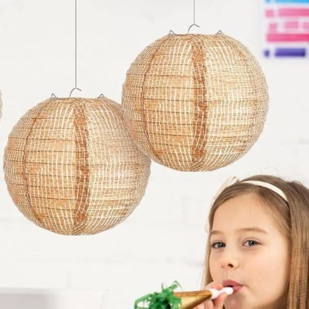 3pcs 8inch Linen Paper Lantern Funny Hanging Lantern Durable Festival Lantern Shopping Mall