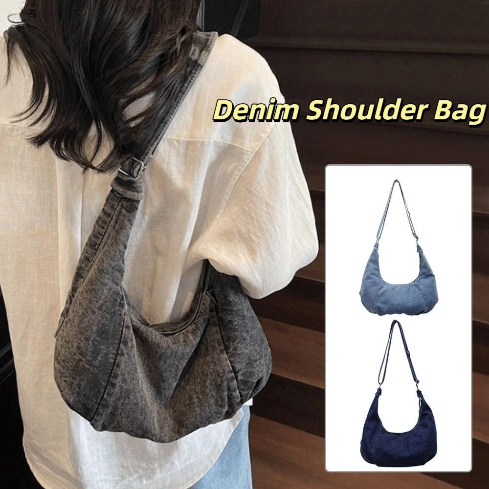 Large Capacity Denim Shoulder Bag Versatile Satchel Bags Casual Hobo Sling Bag Handbag