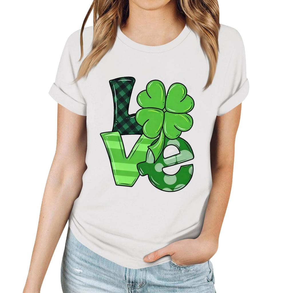 Женская повседневная футболка с принтом ко Дню Святого Патрика, пуловер с круглым вырезом, топ с короткими рукавами