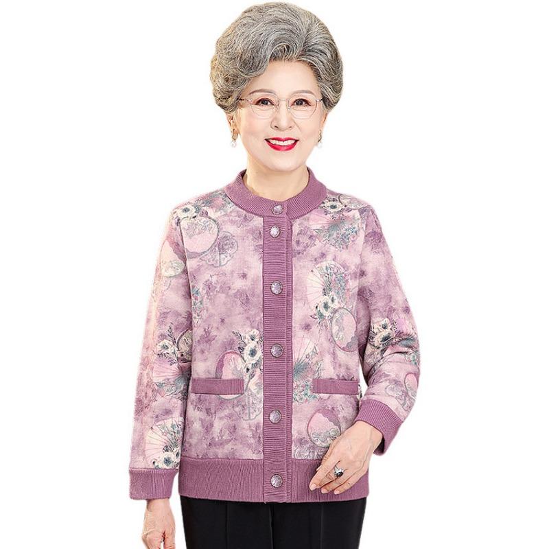 Autumn and Winter Clothes Color Cardigan Old Coat In the Elderly Mother Clothing Old Lady Velvet Warm Grandma