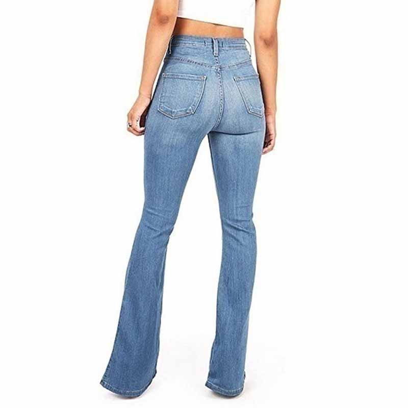Women Fashion Vintage Juniors Bell Bottom Pants High Waist Fitted Denim Jeans Pencil Pants