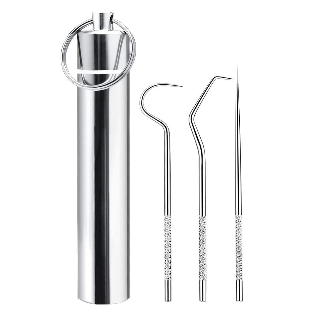 Карманный набор зубочисток из нержавеющей стали, многоразовые металлические зубочистки с брелоком для пикников на открытом воздухе, кемпинга, путешествий