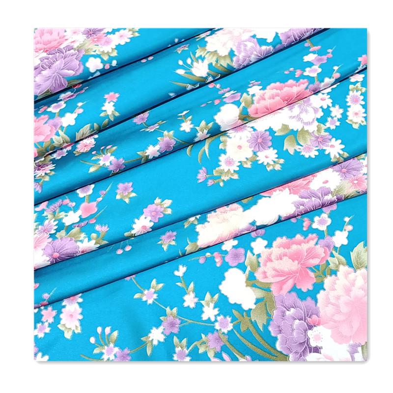 Floral Satin Print Cheongsam Pajamas with Ribbon Headdress and Lantern Kimono Quilt Fabric