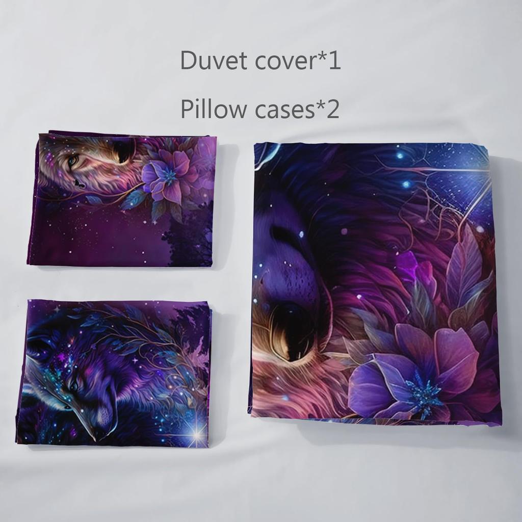 Purple Starry Night Galaxy Wolf Three-piece Quilt Cover 3D Digital Printing Bedding Set Bed Cover