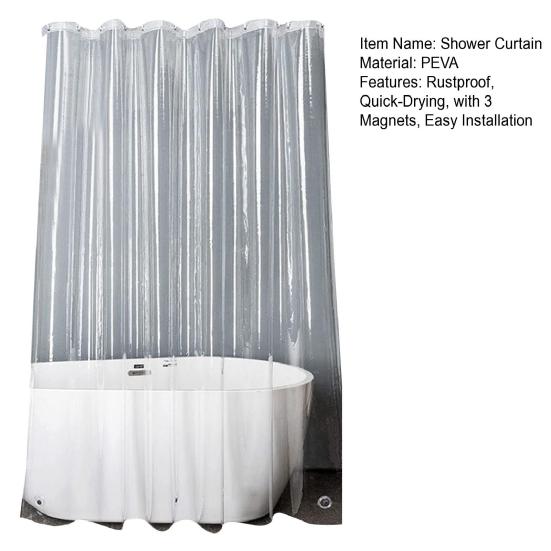 Водонепроницаемая прозрачная подкладка для занавески для душа с 3 магнитами, нержавеющие втулки, прочная быстросохнущая пластиковая подкладка для ванной комнаты