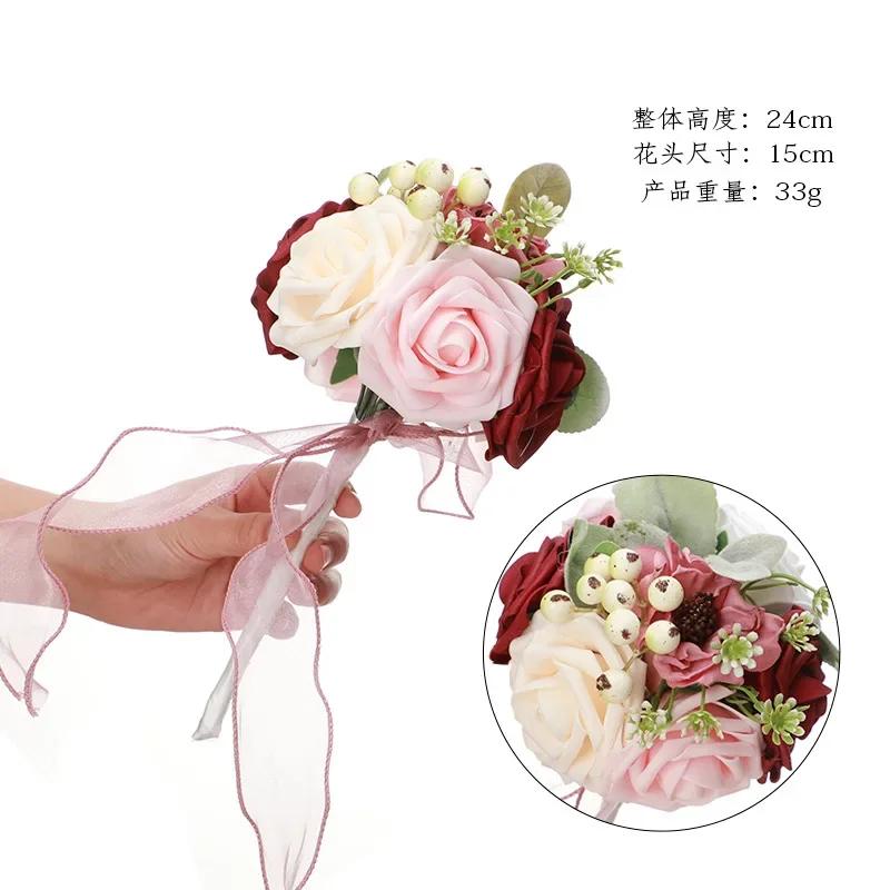 Bridesmaid Gold Hoop Bouquet for Wedding Bridal Shower Ceremony Artificial Rose Flower Hoop Wreath Front Door Wall Decoration