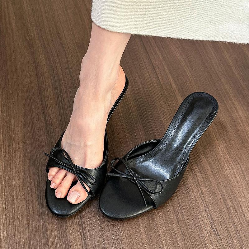 Women's Shoes 2025 Summer New High Heels Shoes for Women Open Toe Stiletto Heel Slippers Butterfly-knot Ladies Slippers