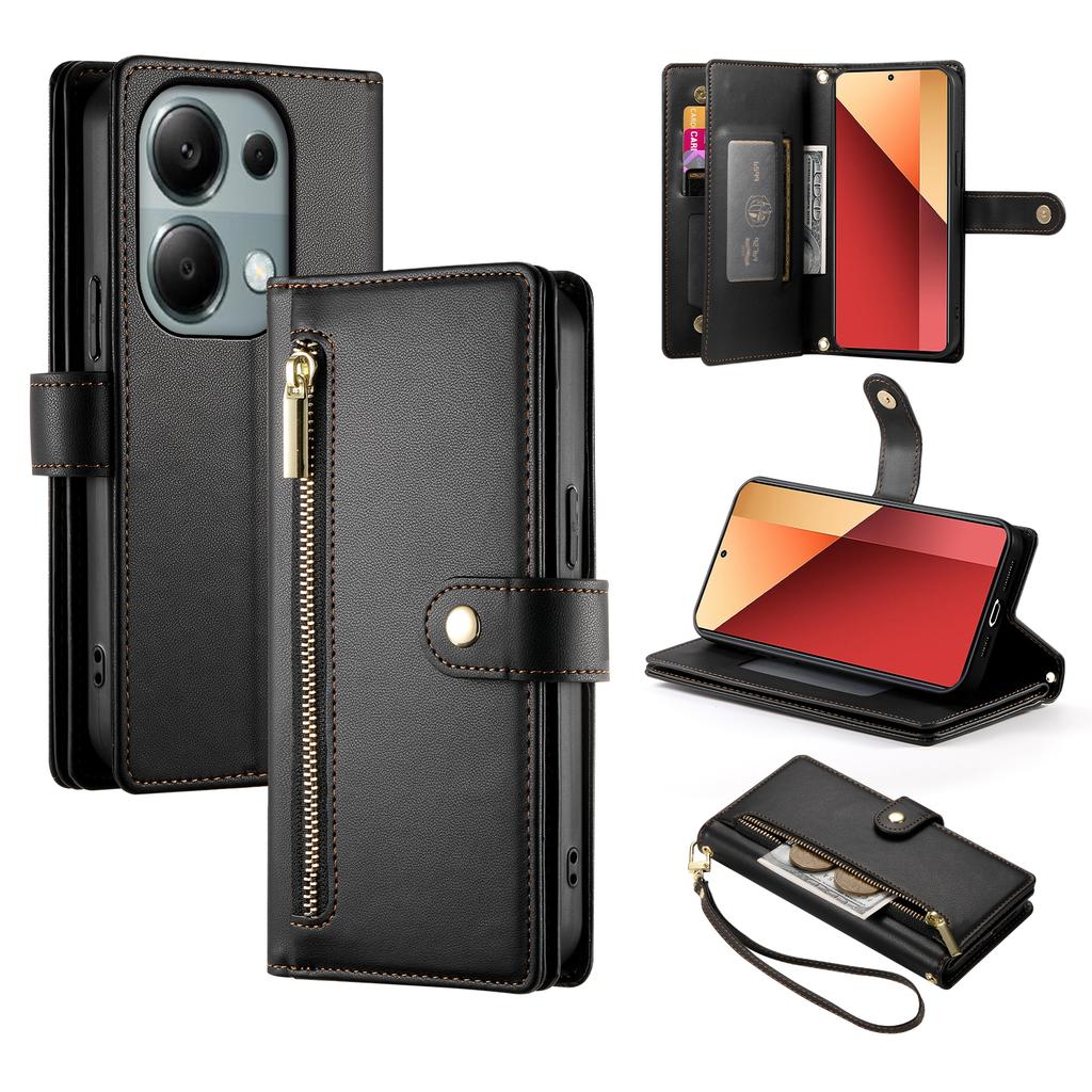 DF-011 For Xiaomi Poco M6 Pro 4G/Redmi Note 13 Pro 4G Wallet Case Zipper Leather Phone Cover