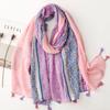 Spring/Summer New Cotton And Hemp Texture Scarf Three Piece Rose Flower Tassel Silk Scarf Warm Shawl