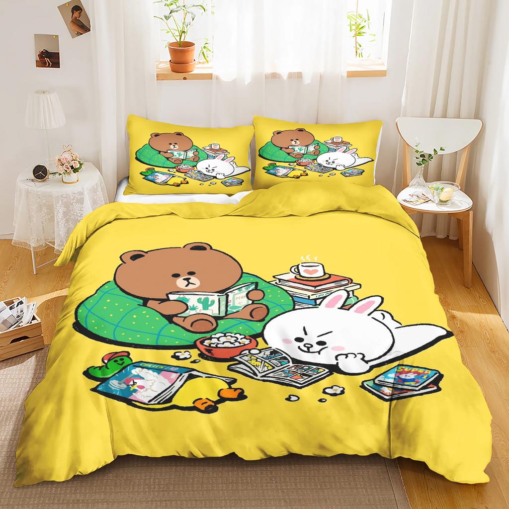 Comforter Linefriends Printed 3-Piece Set 1 Quilt Bedding Set Twin Size Sets Queen 3D Children'S Bedding