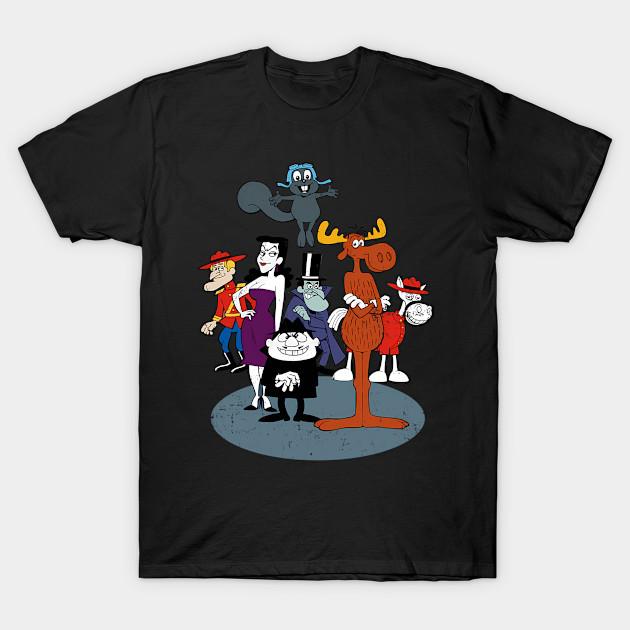 Asian Size Men Black Print T-shirt Bullwinkle No-Cut Heat Transfer Print Cotton Tshirt