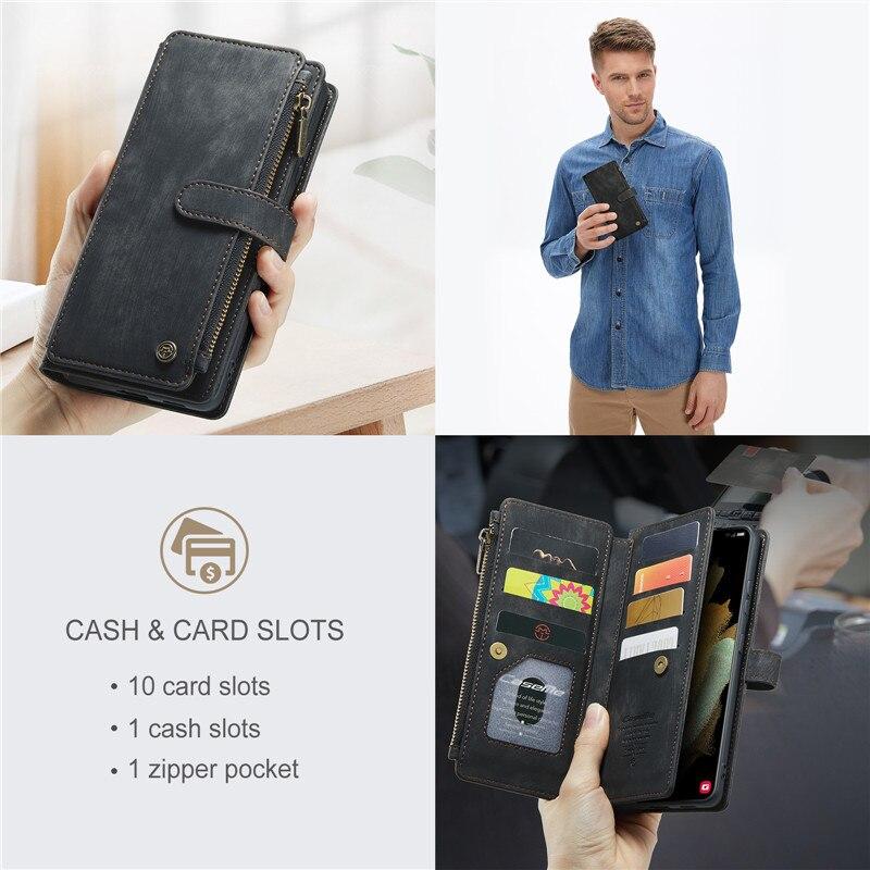 CaseMe Кошелек на молнии с отделениями для карт для Samsung Galaxy A17 5G A37 A57 A56 A36 A16 A55 A35 A25 A15 A54 A34 A14 A53 A33 A13 A52 A51 Флип-чехол из кожи для телефона