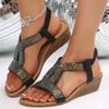 Fashion Plus Size 2025 Summer Hot Sale Women's Open Toe Sandals Outdoor Crystal Elastic Band Wedges Sandals for Casual Daily Rome Shoes