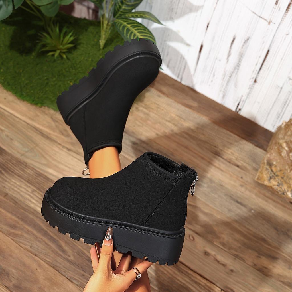 Fashion Leather Snow Boots Women Ankle Booties Platform Wedge Winter Plush Chelsea Boots Shoes for Women
