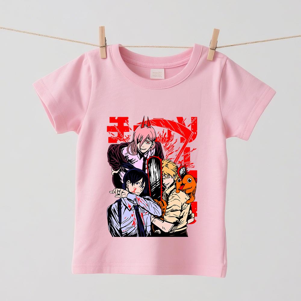Chainsaw Man Characters Anime Graphic Print Cotton T Shirts for Boys Girls Summer Casual Short Sleeve Top