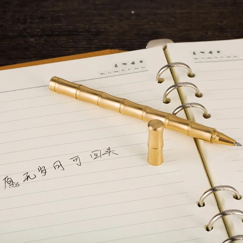 Высококачественная цельнометаллическая ручка из шероховатой латуни, для подписи, подарок для деловых мужчин, бамбуковая шариковая ручка, школьные принадлежности, офисные аксессуары