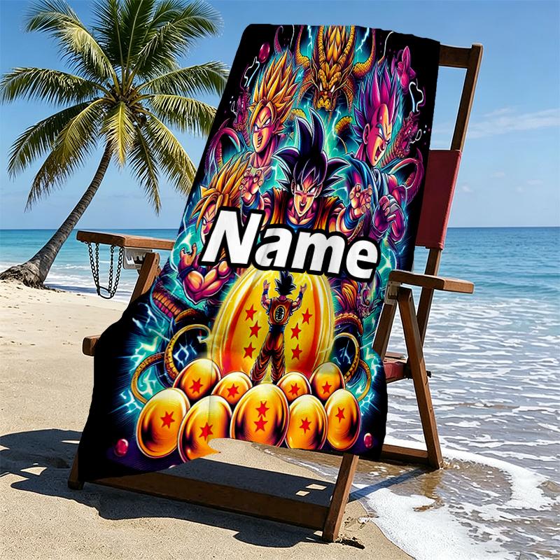 Custom Name Personalized Anime Print Beach Towel, for Trip Camping Beach Party Home Decor, Birthday Gift for Family & Friends