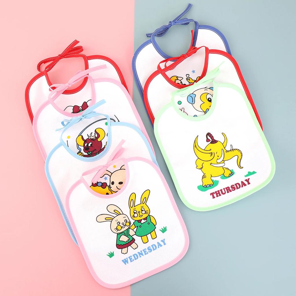 7pcs Mix Weekly Baby Bibs Cartoon U Shaped Infant Waterproof Burp Cloth Toddler Saliva Towels Bib for Boys Girls