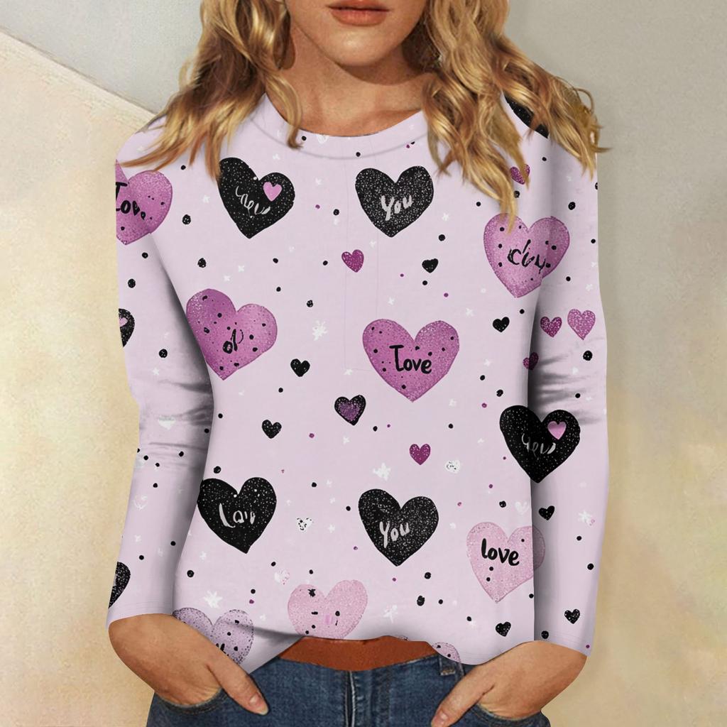 Женская повседневная мода сексуальный удобный День святого Валентина принтованный круглый вырез длинный рукав топ
