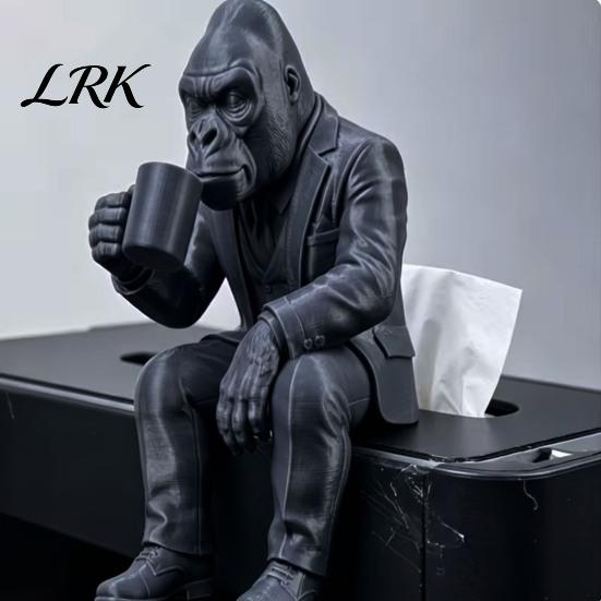 Крутые украшения для края полки, 3D-печатная фигурка гориллы в костюме, фигурка пьющей кофе, креативные декоративные фигурки животных для скульптуры,