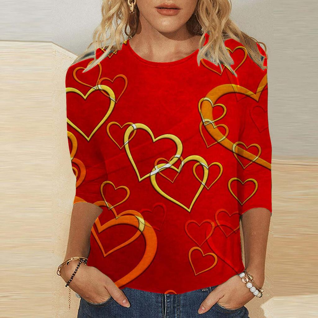 Круглый вырез 3D Love Printed Top Модные повседневные длинные рукава женские футболки