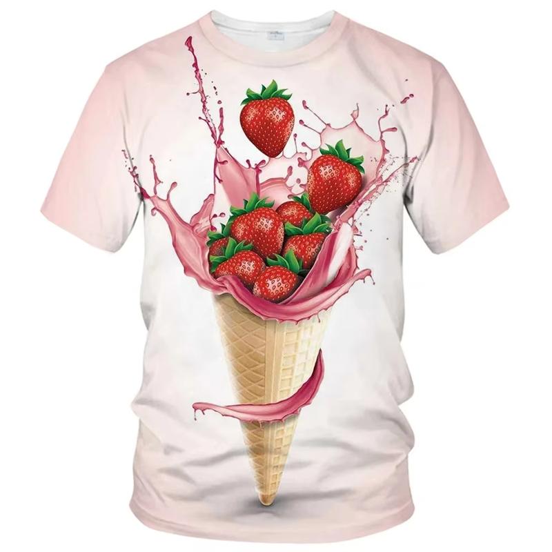 Ice Cream 3D Printing T-shirt Colorful Likeable Summer Clothing For T Shirt Men And Kids Funny Intersting Design 2024 New Tee