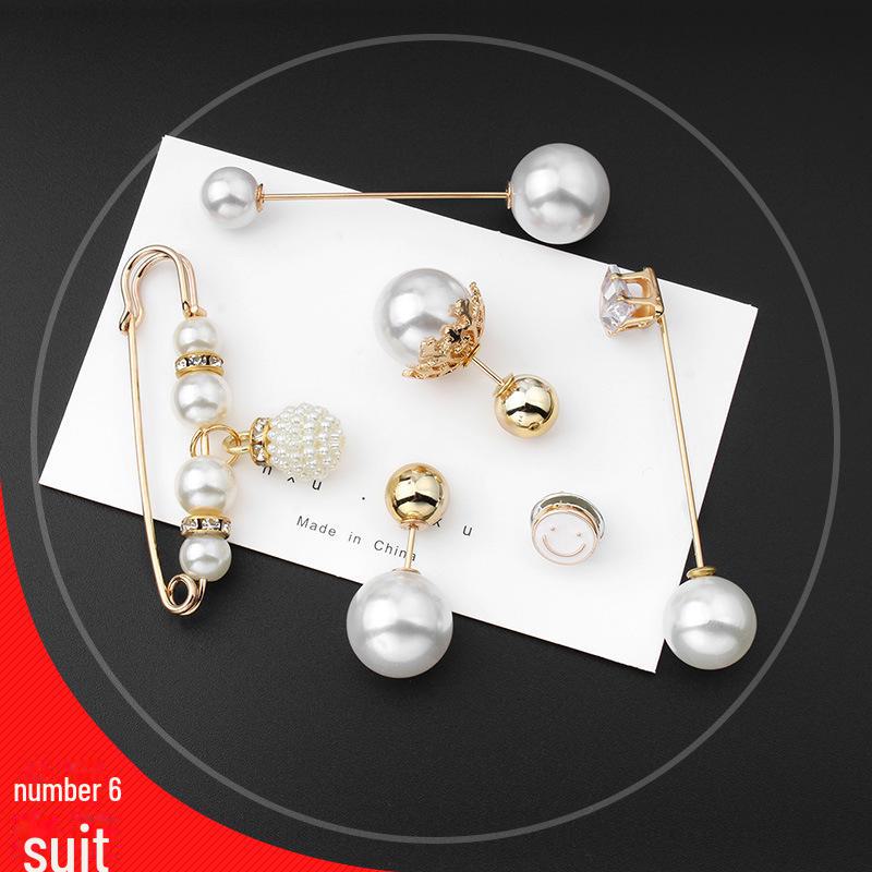 Pearl Brooch Skirt Waist Anti-Exposure Pin and Decorative Shirt Collar Button