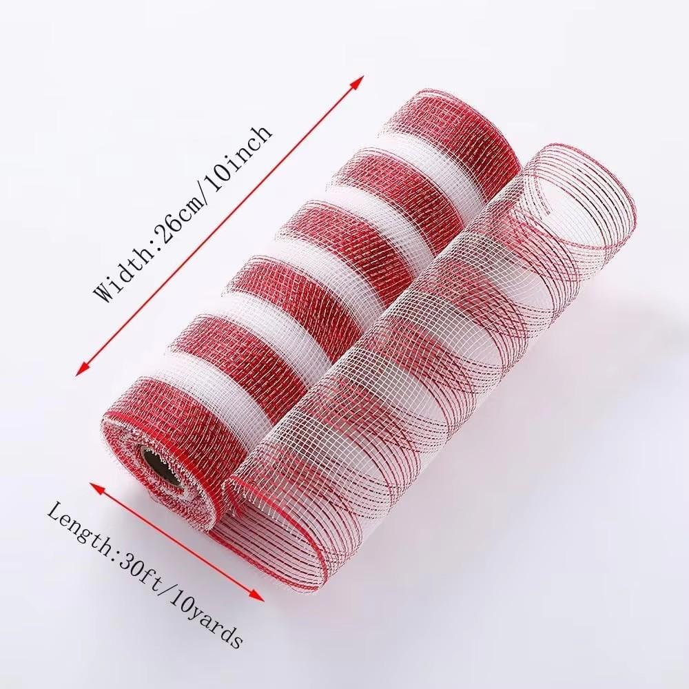 10Yard Christmas Red White Metallic Mesh Ribbon Xmas Tree Candy Cane Decoration Ornament DIY Wreath Bow Party New Year Gifts 7
