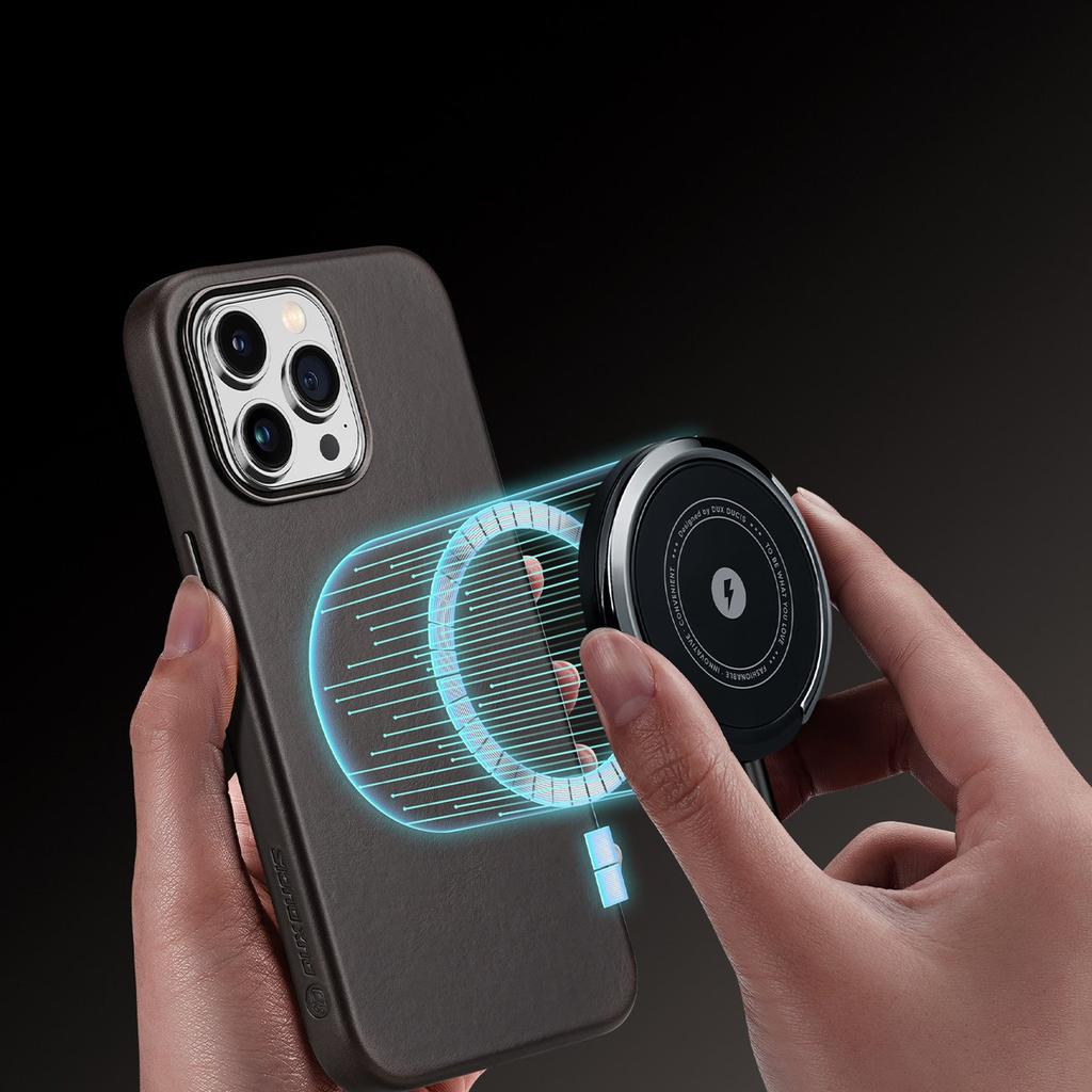 Dux Ducis Naples Leather Case for iPhone 14 Pro Max with MagSafe Compatibility - Dark Brown