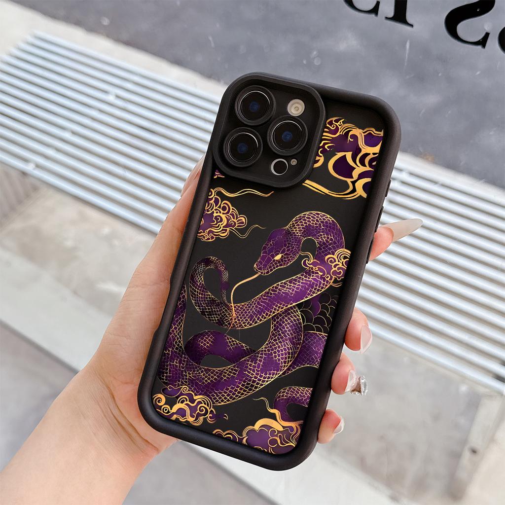 Мягкий чехол для телефона из ТПУ с узором фиолетовой змеи для iPhone 17 Air 16 15 14 Pro Max Plus 13 12 Mini 8 7 X Xs Задняя крышка