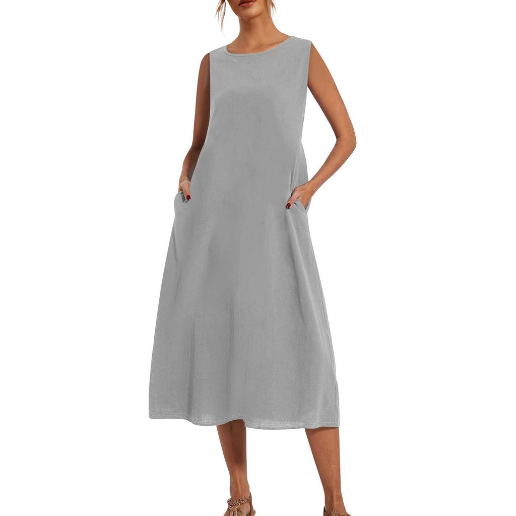 Женское модное летнее однотонное свободное платье без рукавов свободного кроя средней длины