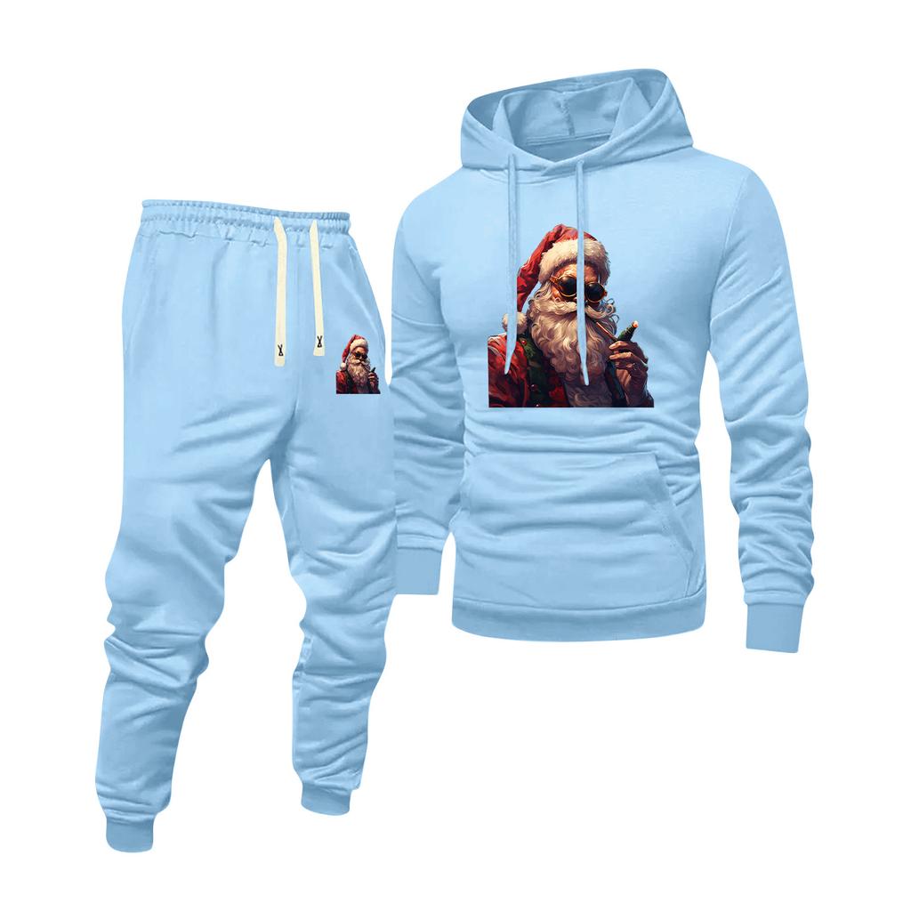 Мужской худи с принтом и спортивные штаны, повседневный спортивный костюм