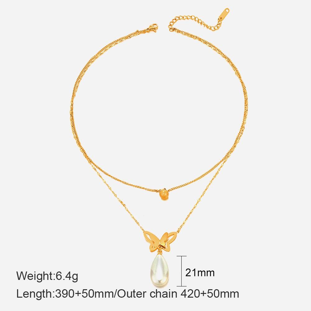 European and American light luxury pearl collarbone chain versatile high-end titanium steel necklace electroplated 18K gold stainless steel necklace