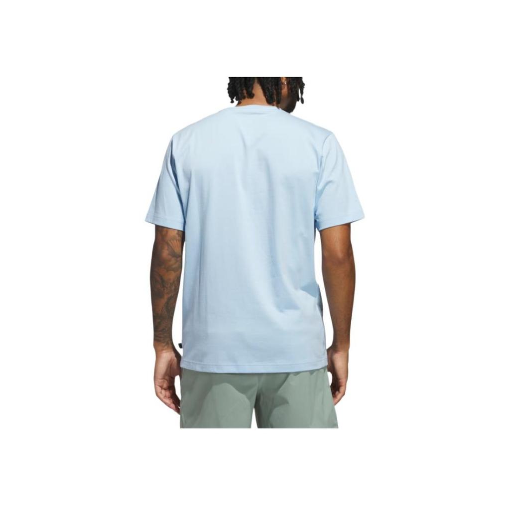 adidas Golf Classic Chip Graphic Круглый вырез Хлопок Мода Универсальный Дышащий Футболка с коротким рукавом Мужские топы Небесно-голубой JJ4201