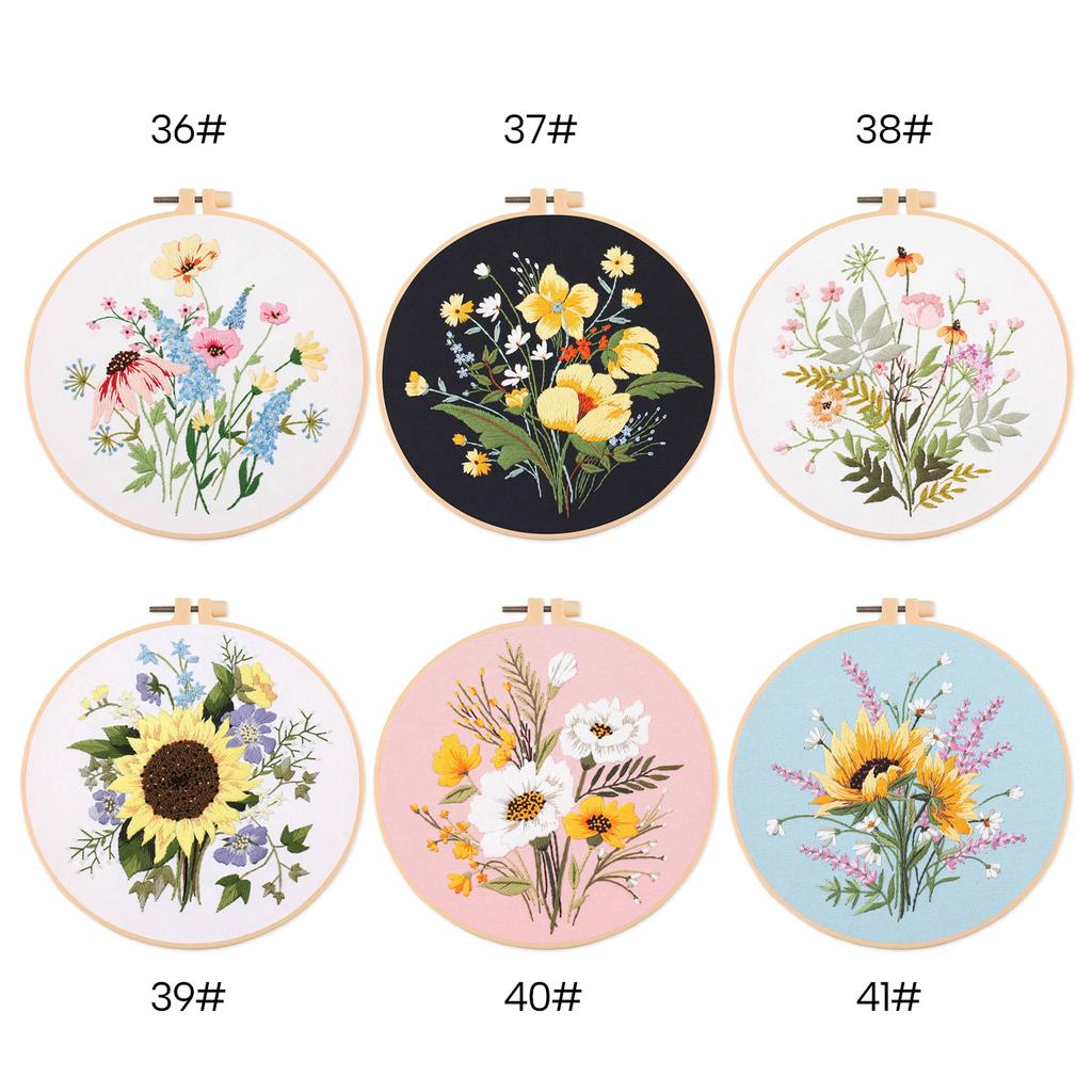 Embroidery Starter Kits with Pattern and Instructions Cross Stitches Set Flower Plant Stamped Embroidery Hoop Needlework