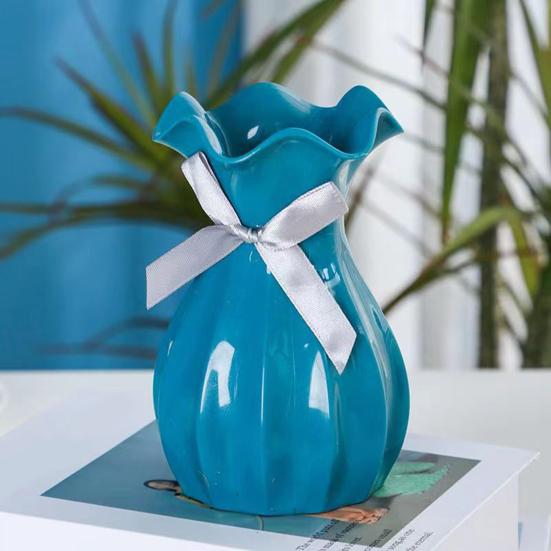 Легкая пластиковая ваза, небьющаяся ваза для цветов с гофрированным горлом, держатель для сухоцветов с бантом для спальни, гостиной, стола, декора