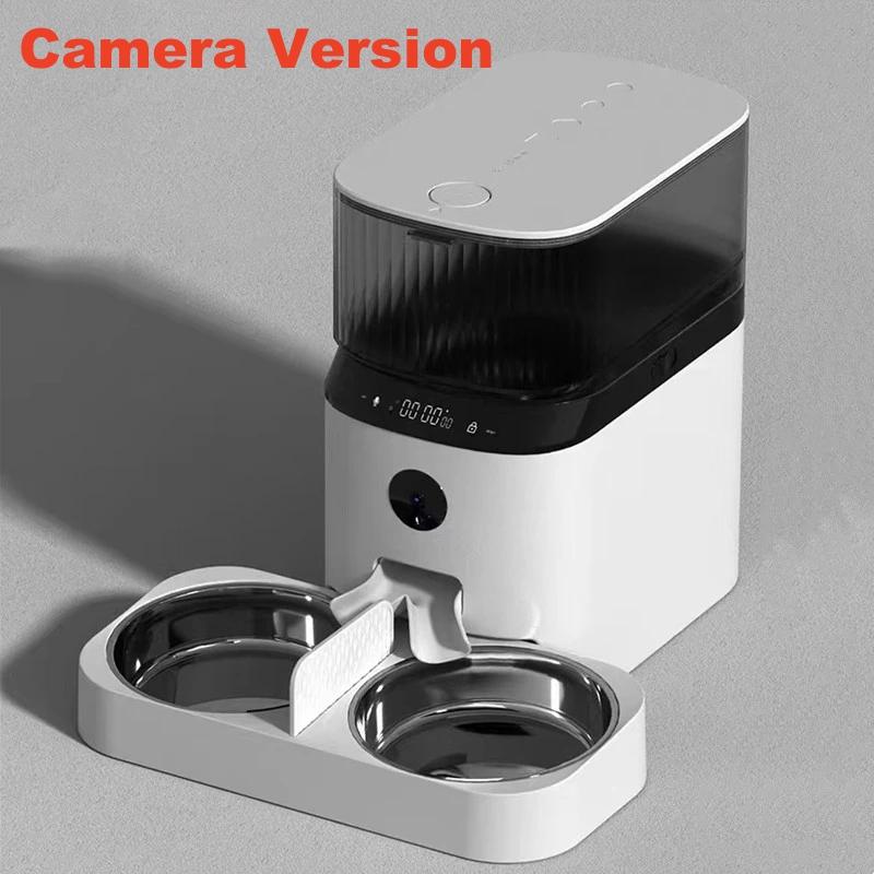 Tuya Автоматическая кормушка для домашних животных 5 л Большая емкость из нержавеющей стали Двойная чаша Интеллектуальная сенсорная панель Управление с помощью приложения Камера Кормушка для домашних животных