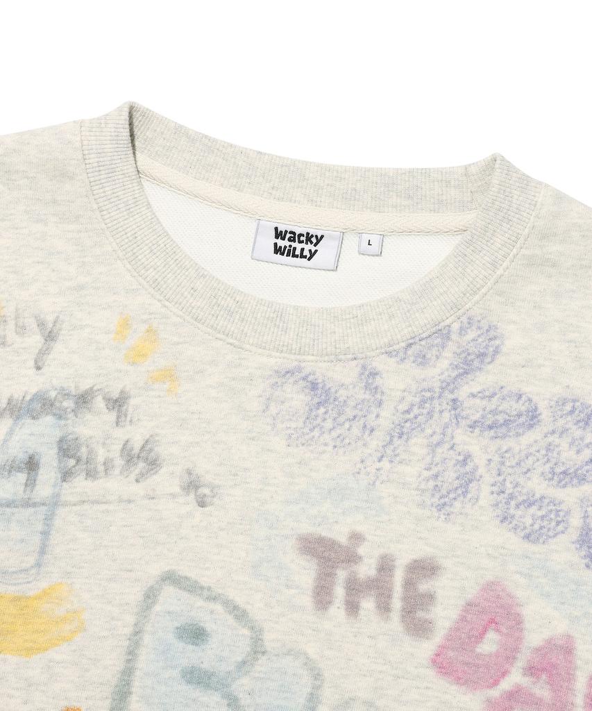 WACKY WILLY Graffiti Graphic Sweatshirt Oatmeal