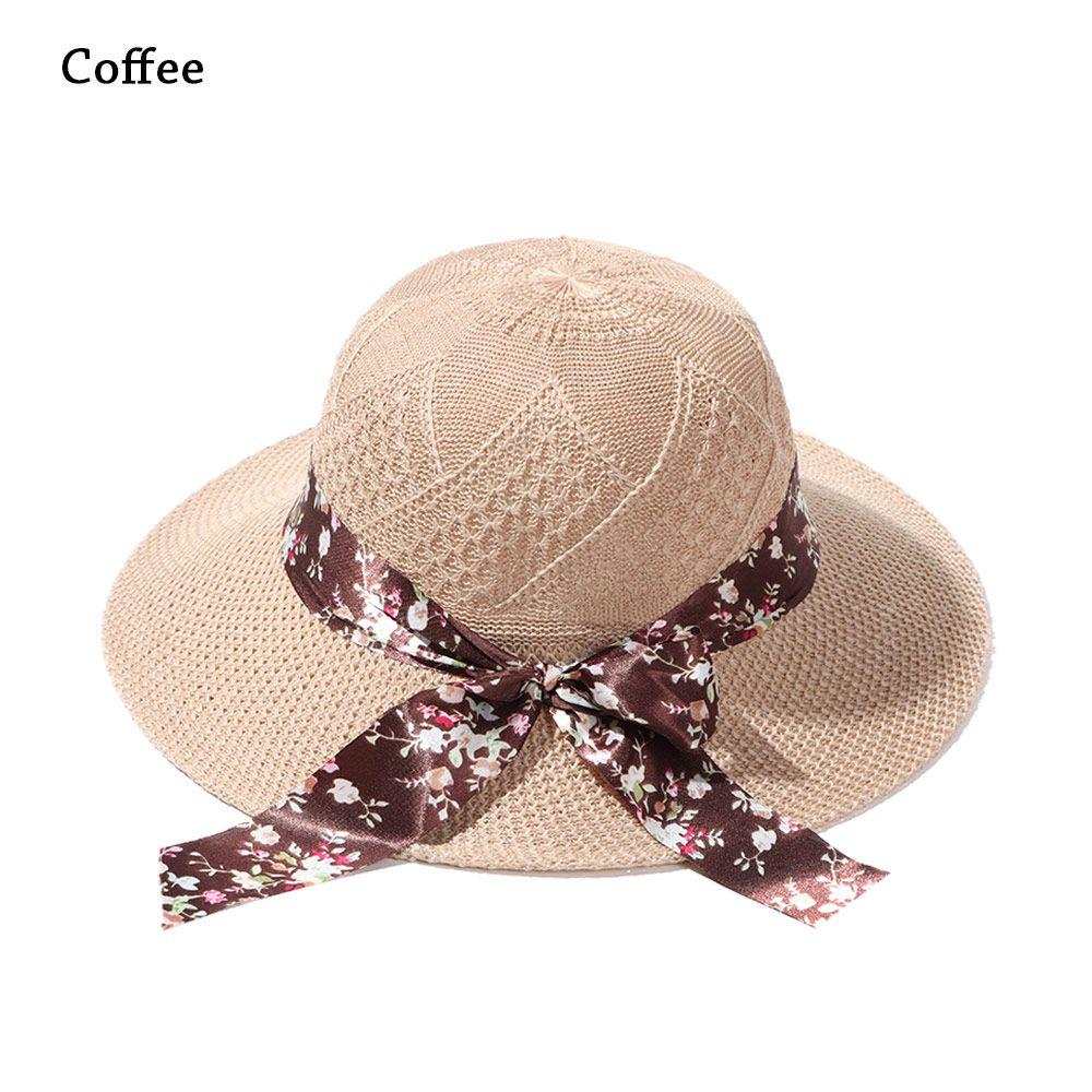 Casual Travel Wide Brim Sun Visor Cap Straw Hat UV Protection Beach Hat